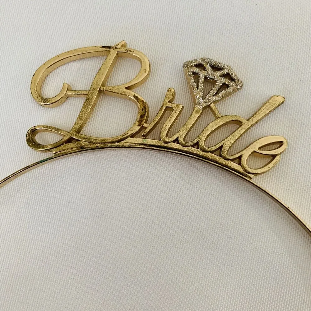 Bride Headband Gold Rhinestone Tiara Bachelorette Party Night Out Hens‎ Princess